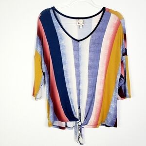 TRUSELF STRIPED TIE FRONT TOP